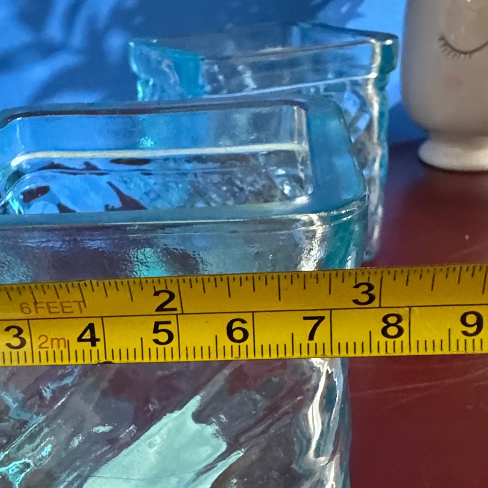 Pair of Vintage Aqua Ribbed Glass Votive Holder, Block Design - Picture 9 of 9